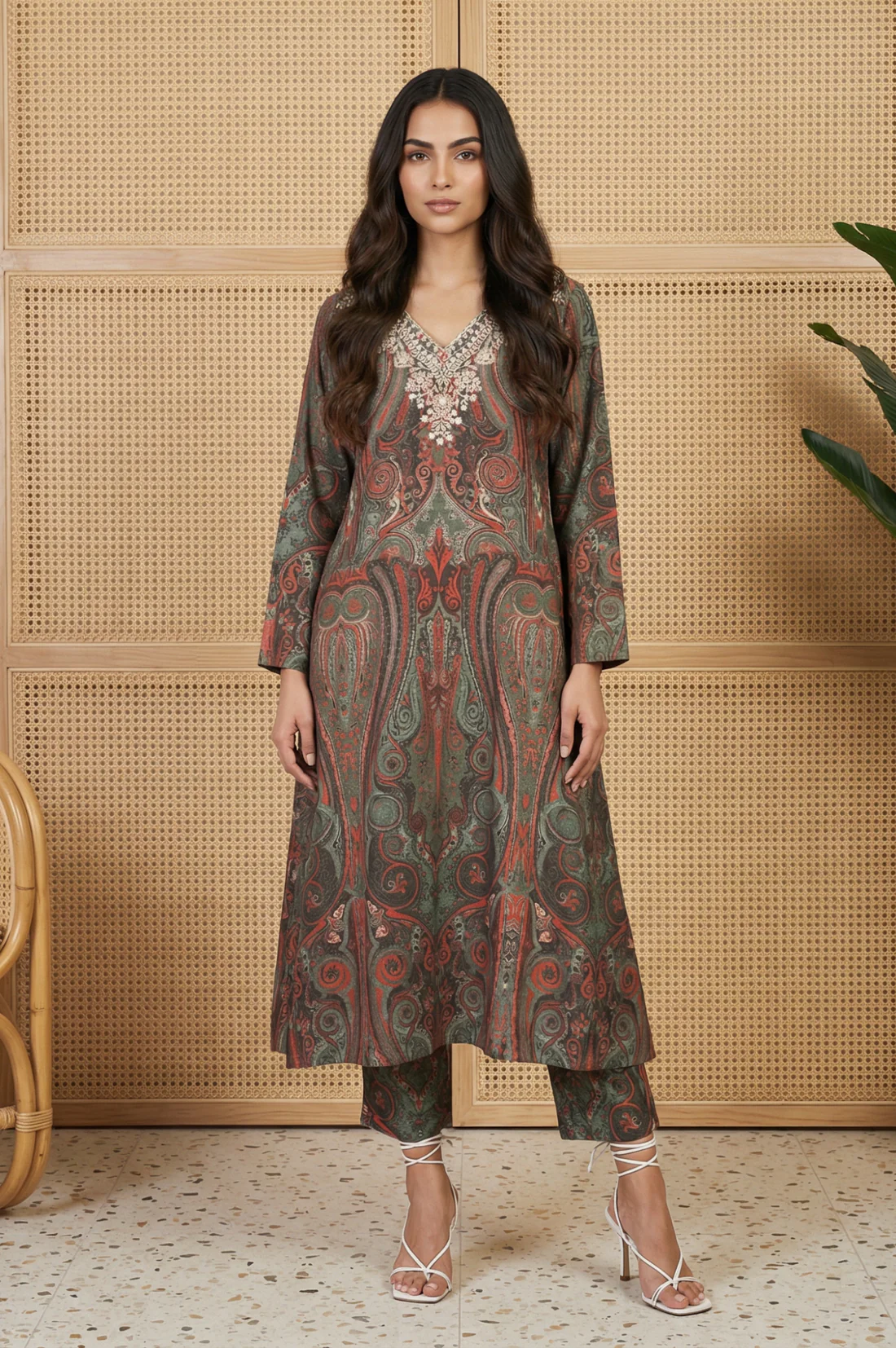 Green Paisley Metallic Embroidered Anarkali Kurta